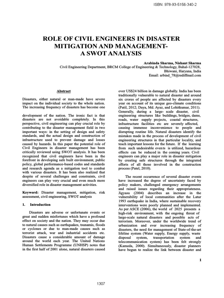 Civil Engineers in Disaster Management | PDF | Emergency Management ...