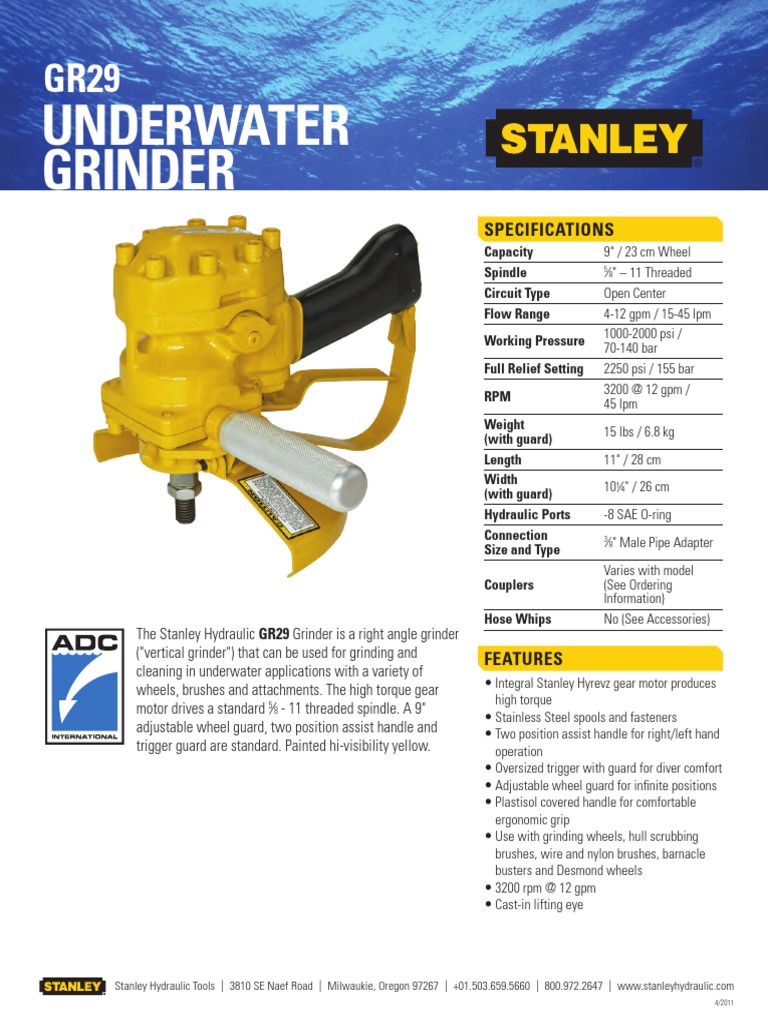 Stanley GR29 Underwater Grinder Specs | PDF | Grinding (Abrasive ...