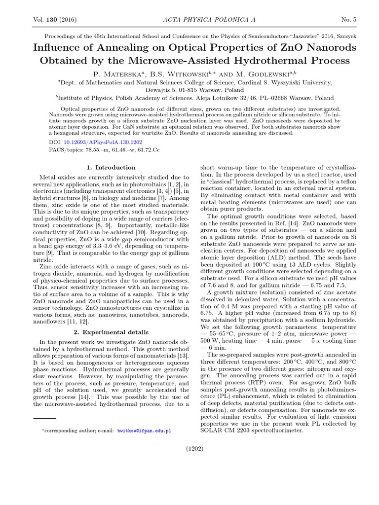 N Optical Properties of ZnO Nanorods | PDF | Zinc Oxide | Wafer ...