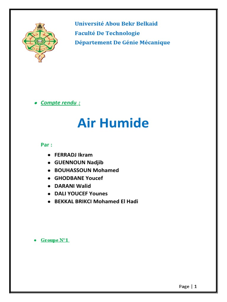 Caractéristiques de l'air humide en génie | PDF | Atmosphère de la ...