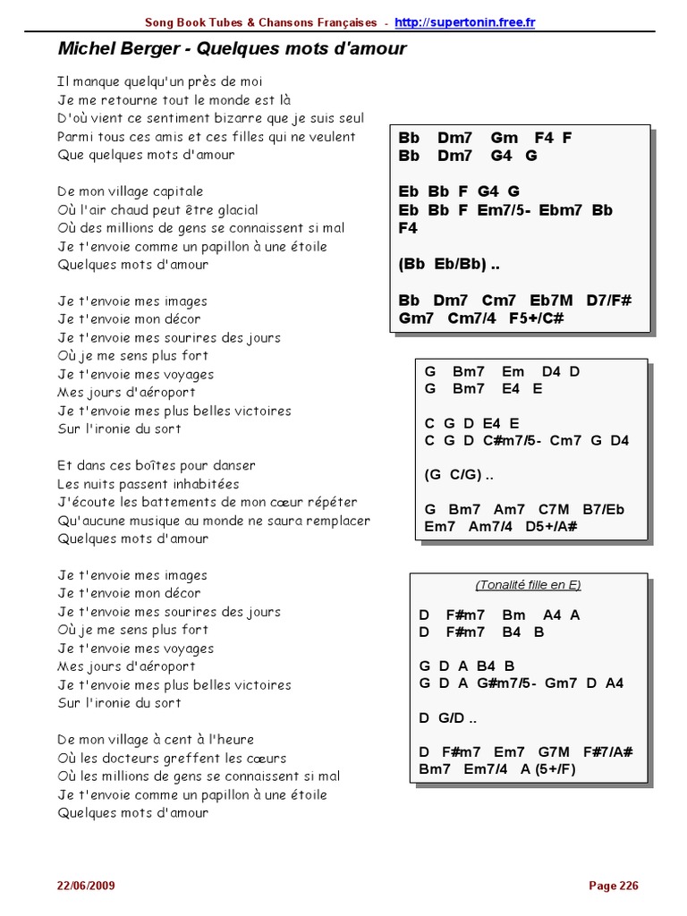 Partition Michel Berger Quelques Mots D Amour Michel Berger - Quelques Mots D'amour | PDF | Échecs | Jeux et activités