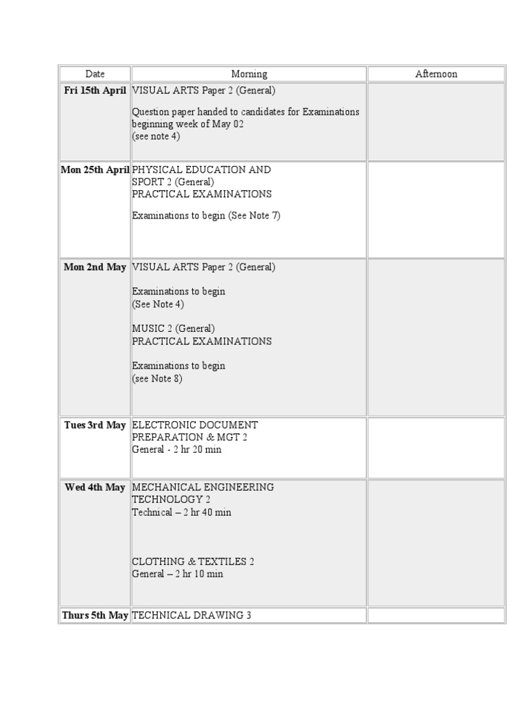 CXC Exam Timetable Overview PDF Science Science And Technology