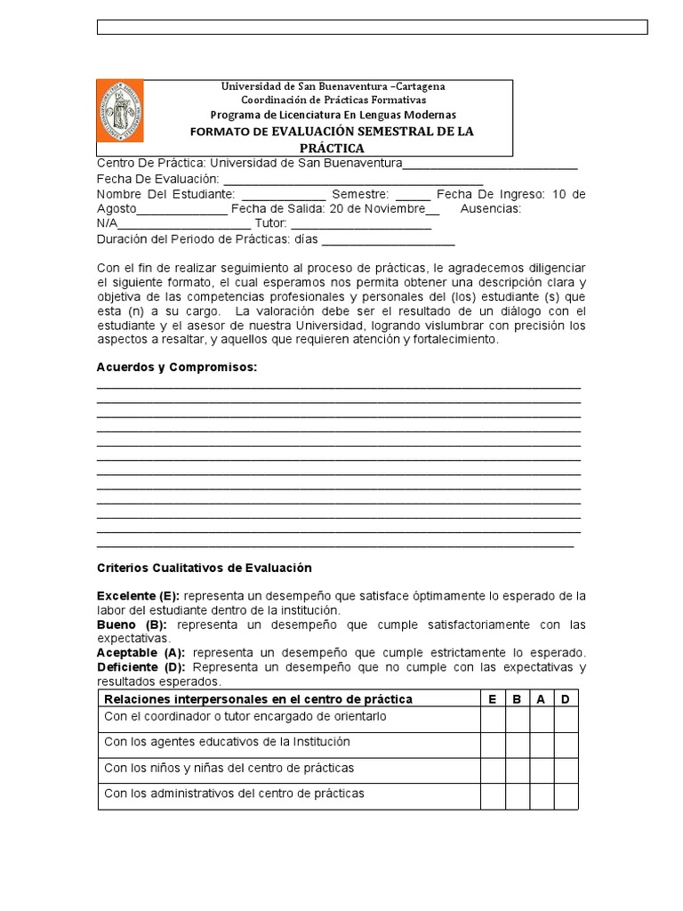 Evaluación de Prácticas Formativas | PDF | Plan de estudios | Evaluación