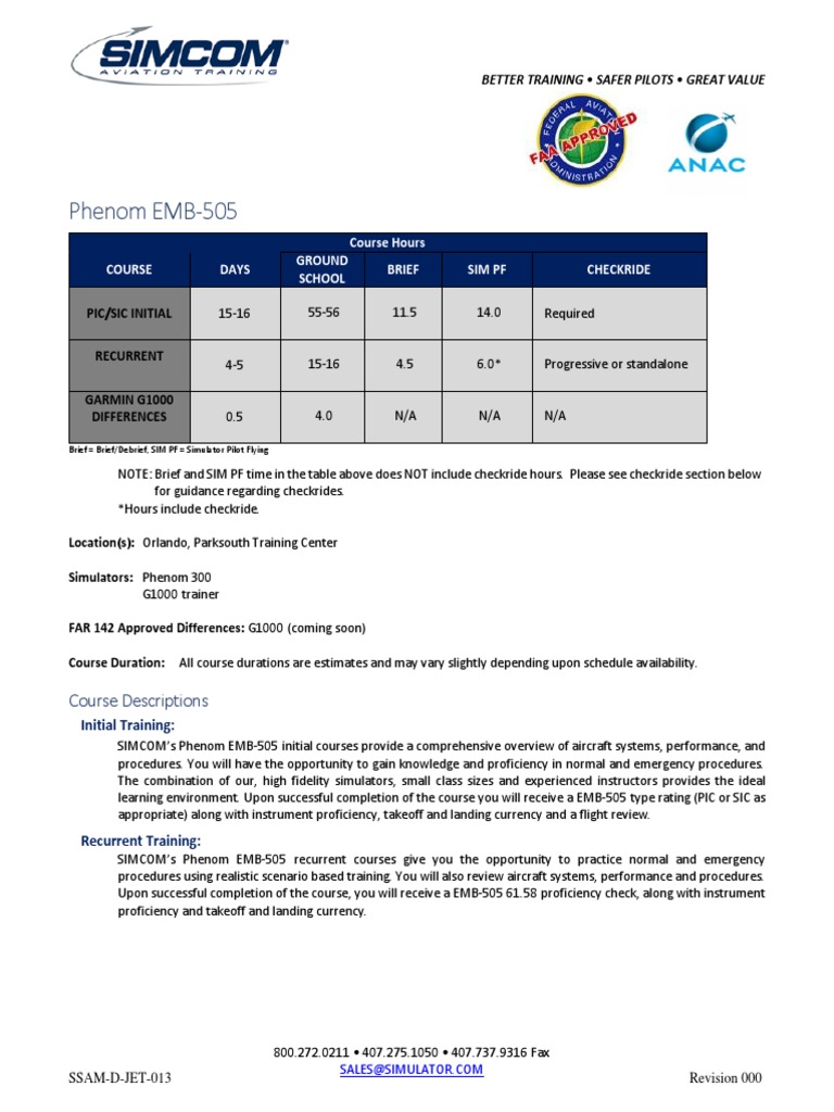 Phenom EMB-505 Pilot Training Courses | PDF | Simulation | Aeronautics
