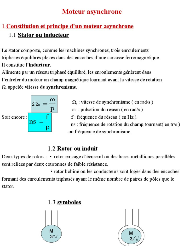 Fonctionnement et caractéristiques du moteur asynchrone | PDF ...