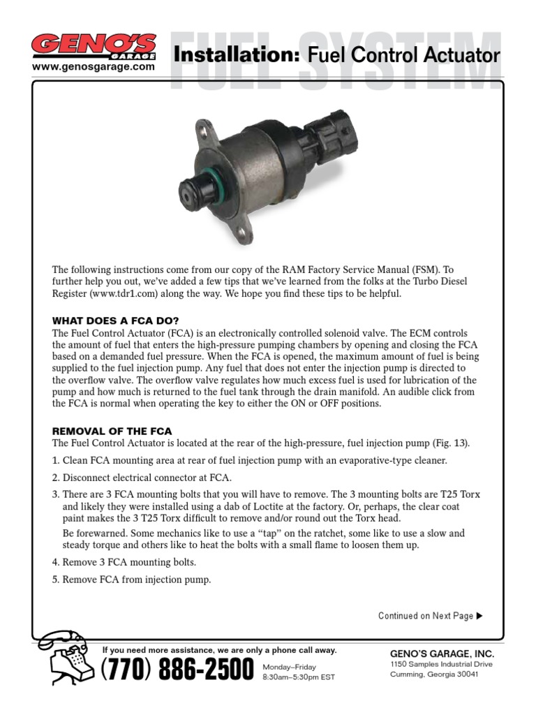 Fuel System Installation Fuel Control Actuator PDF Fuel Injection