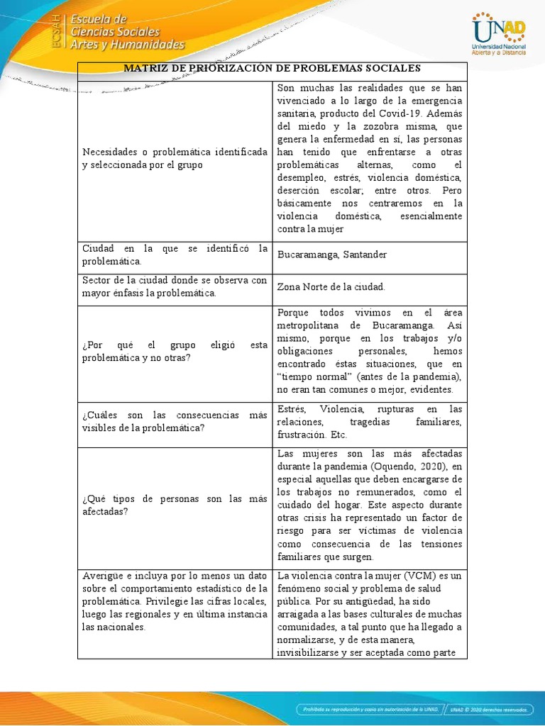 Matriz de Priorización de Problemas Sociales | PDF | La violencia ...