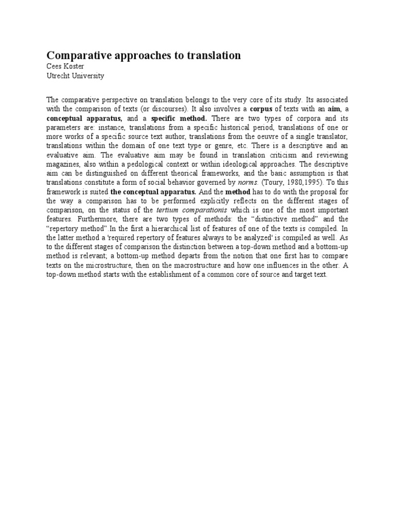 (2011) Comparatives Approaches To Translations (Summary) | PDF