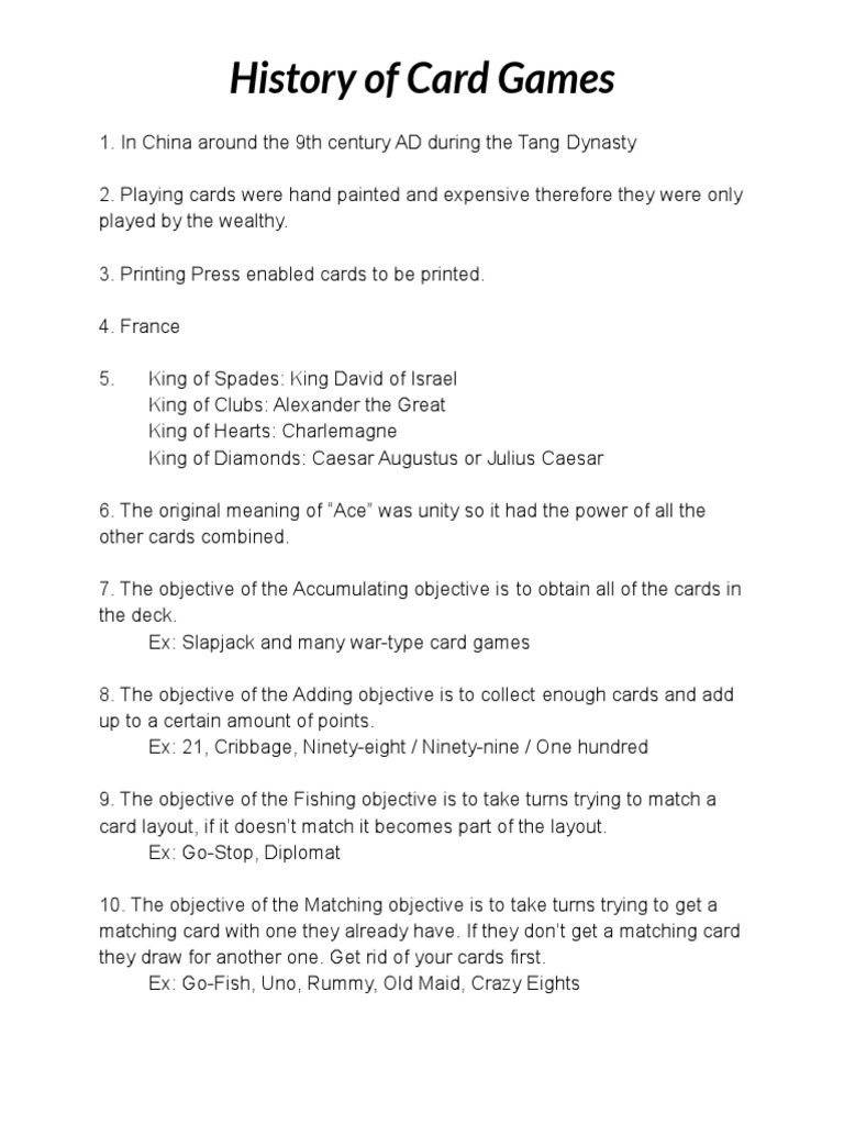 History of Card Games PDF