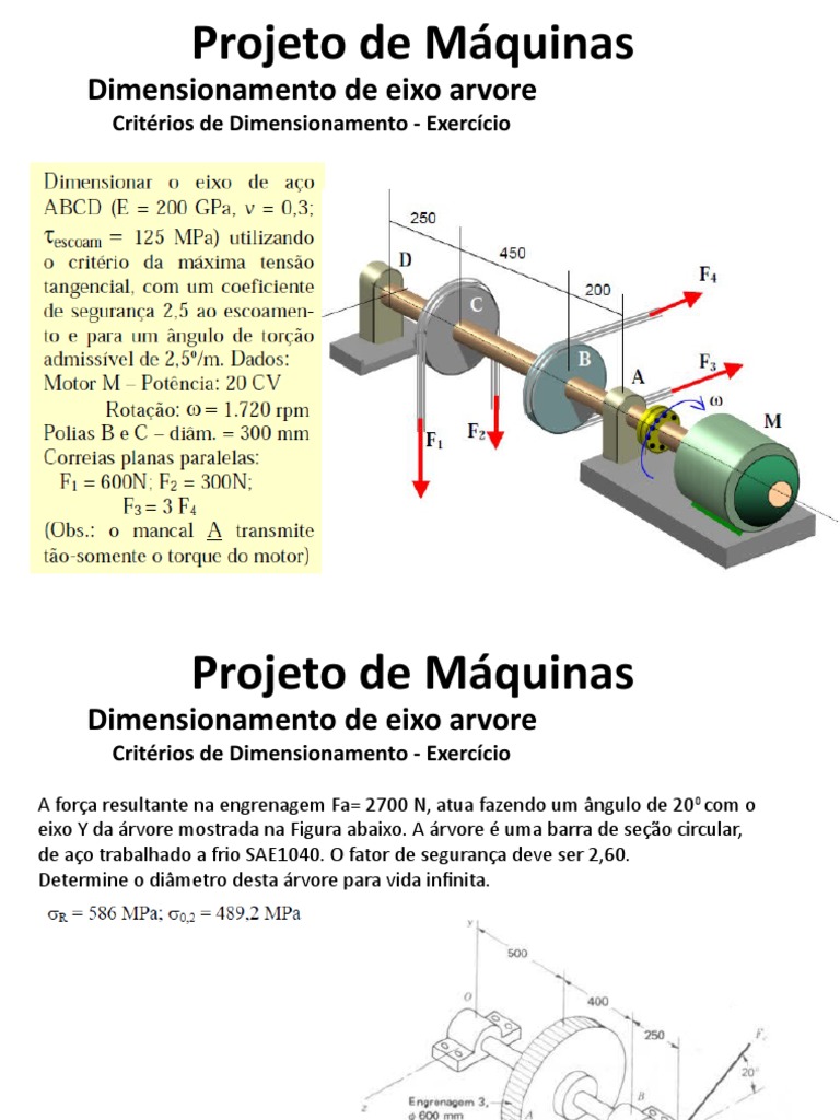 Aula 05 Proj Maq Eixo Arvore Exercicios | PDF | Tecnologia e Engenharia