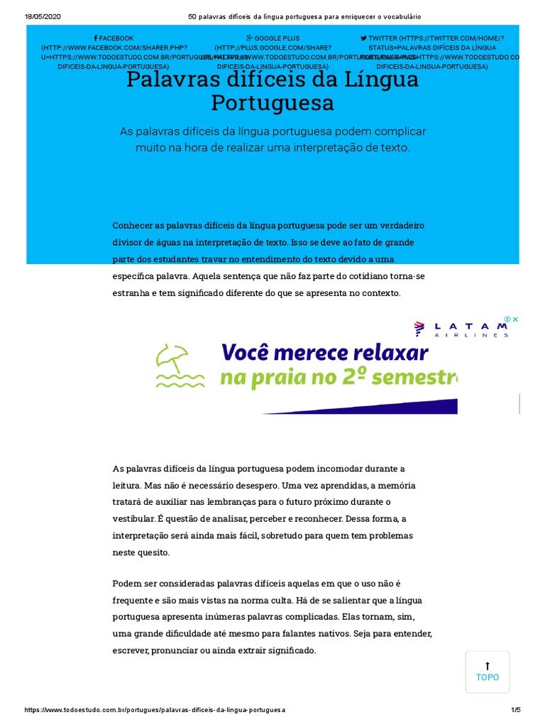 50 palavras difíceis da língua portuguesa e seus significados para ...