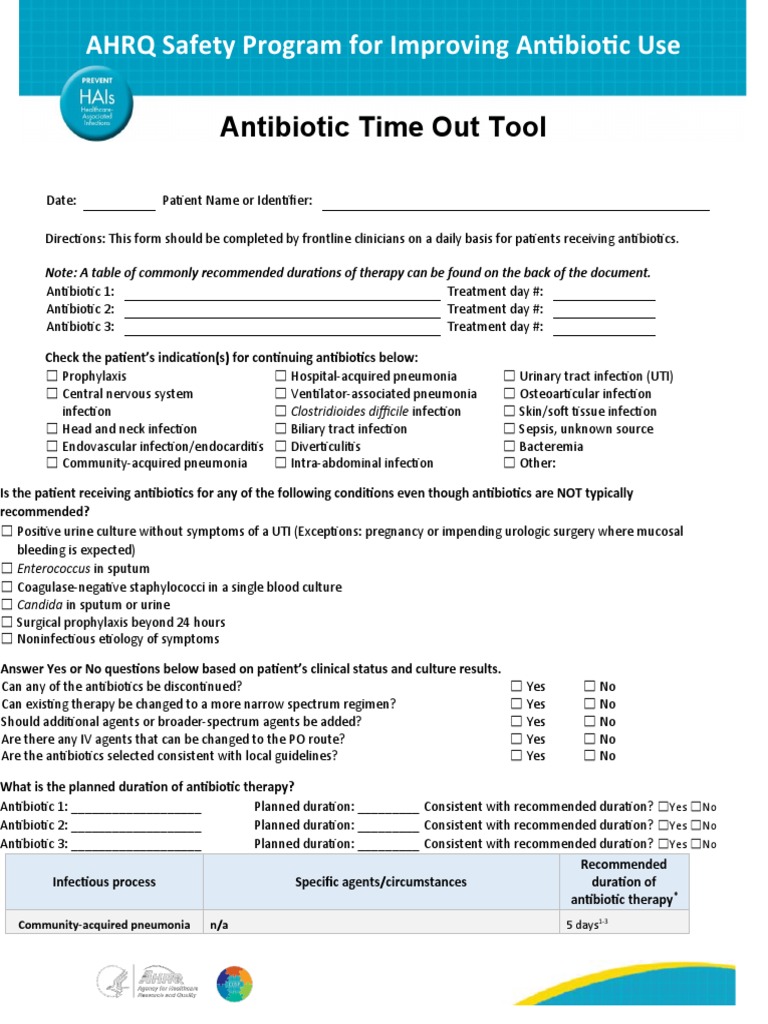 Antibiotic Time Out Tool AHRQ Safety Program For Improving Antibiotic