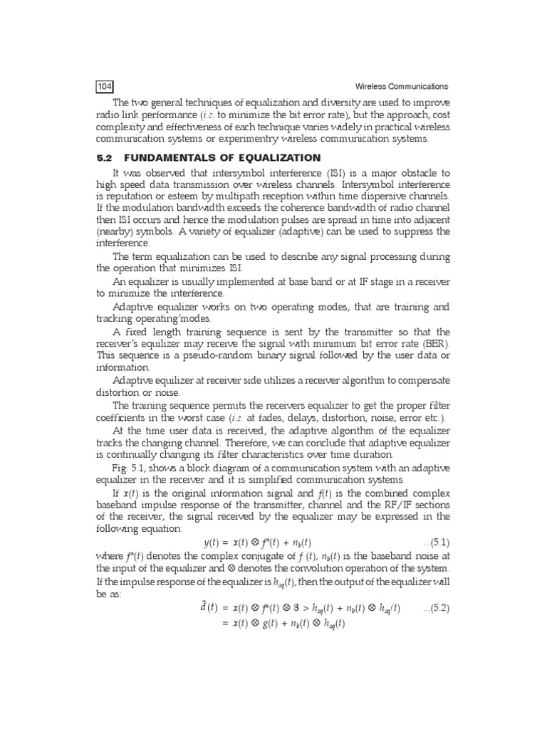 5.2 Fundamentals of Equalization Wireless Communications 104 PDF