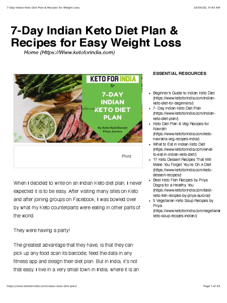 7-Day Indian Keto Diet Plan & Recipes For Weight Loss | PDF | Kebab