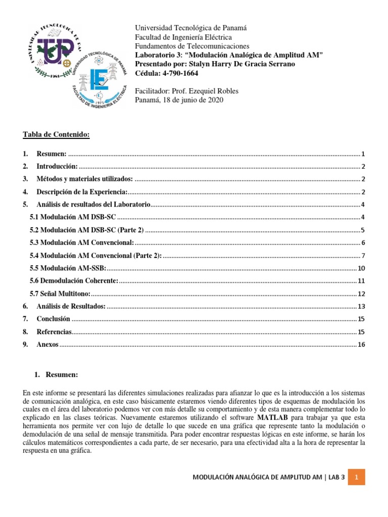Laboratorio de Modulación AM en MATLAB | PDF | Modulación | Densidad ...