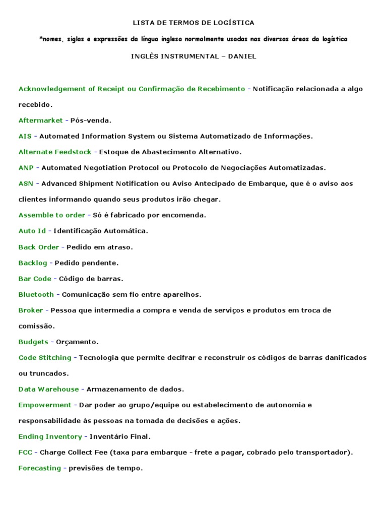 Glossário de Termos Logísticos | PDF | Cadeia de suprimentos ...