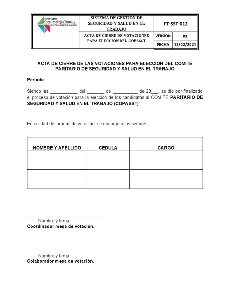 Acta de Cierre de Votaciones COPASST | PDF | Tecnología