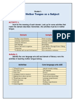 Use of Mother Tongue As A Subject: Activity 1