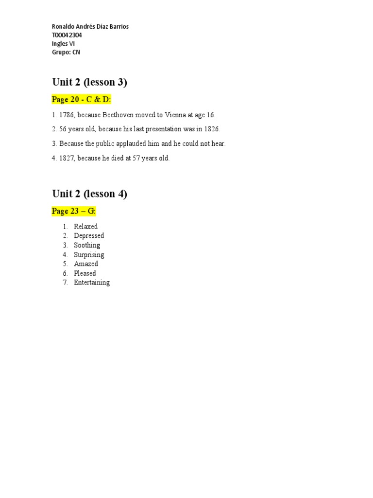 Activity - Unit 2 (Lesson 3-4) | PDF