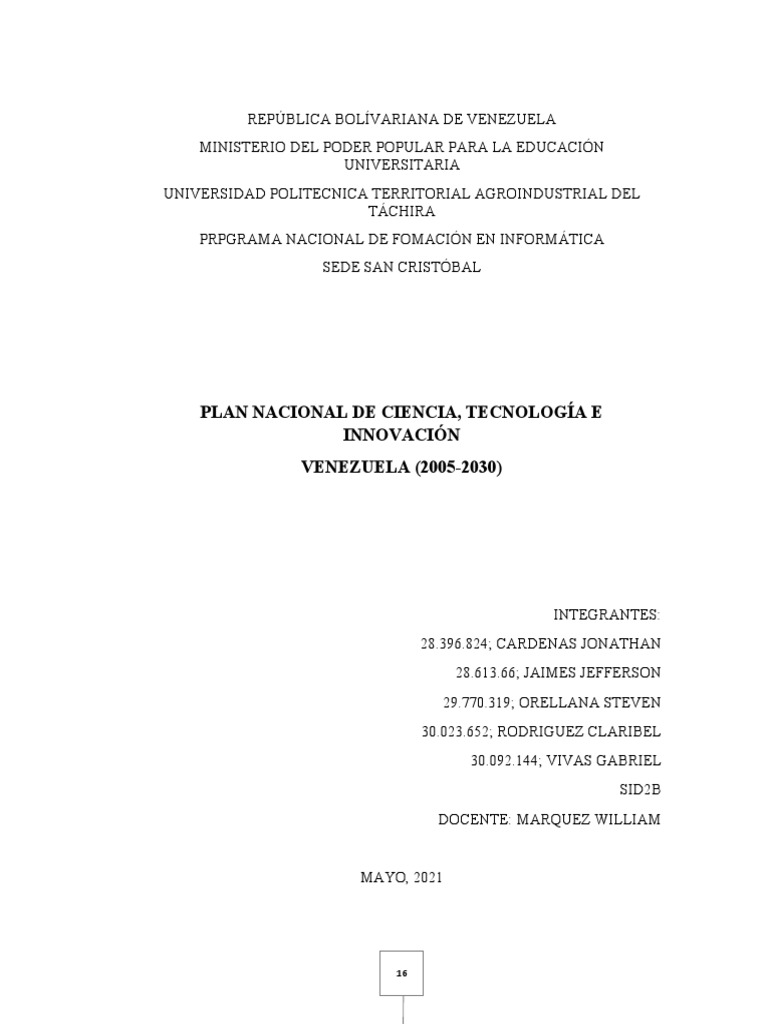 Plan Nacional de Ciencia y Tecnología 2005-2030 | PDF | Innovación ...