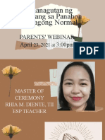 Pananagutan NG Magulang Sa Panahon NG Bagong Normal: Parents' Webinar April 3:00pm