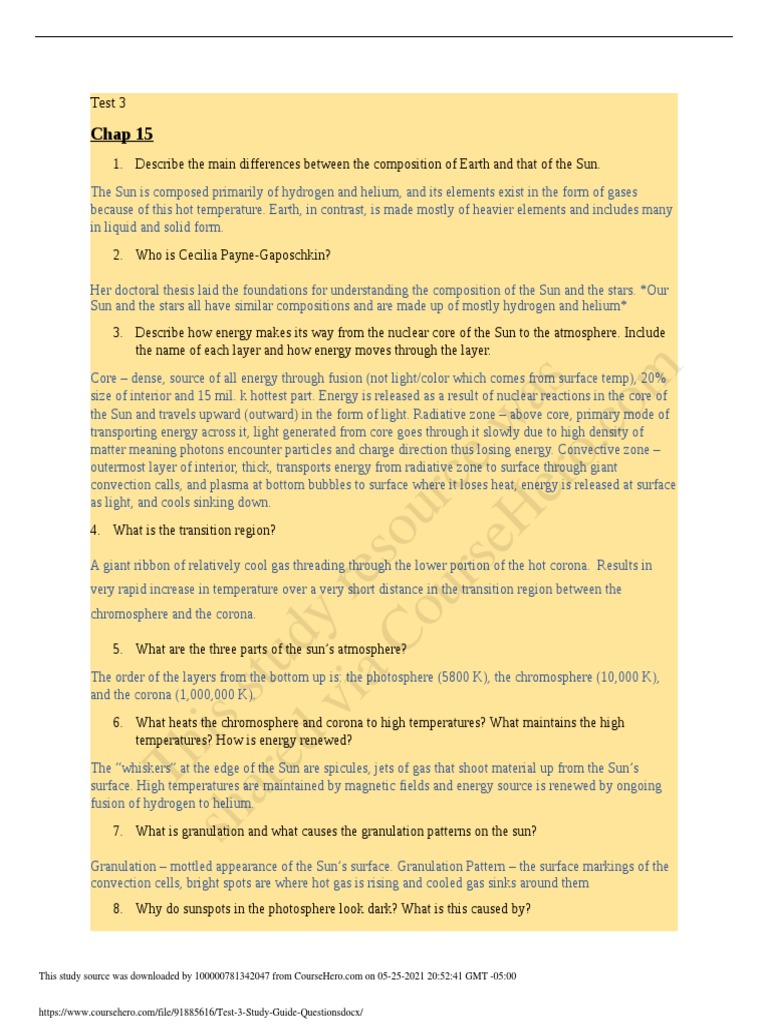 Test 3 Study Guide Questions | PDF | Science & Mathematics