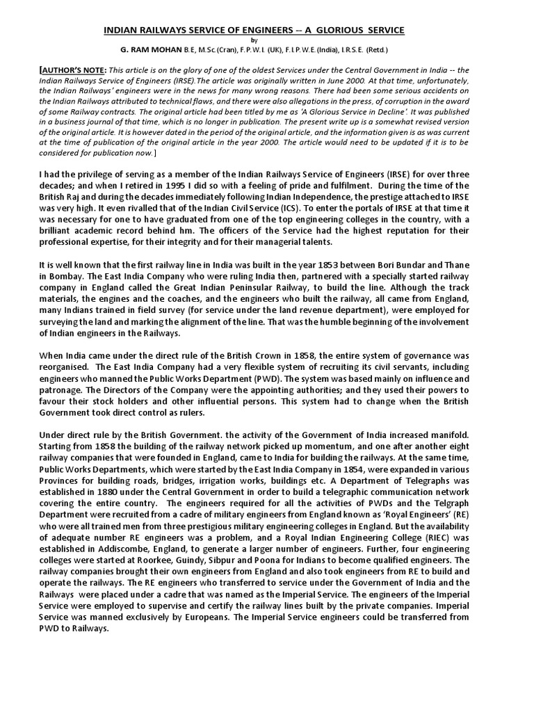 Indian Railways Service of Engineers | PDF | Track (Rail Transport ...
