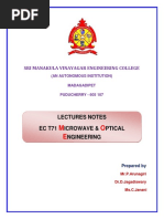 Sri Manakula Vinayagar Engineering College: Lectures Notes EC T71 Icrowave & Ptical Ngineering