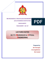 Sri Manakula Vinayagar Engineering College: Lectures Notes EC T71 Icrowave & Ptical Ngineering
