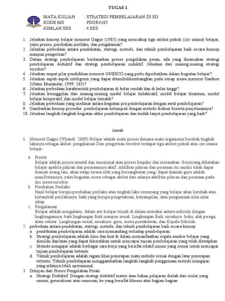 Tugas 1 Strategi Pembelajaran Pdf