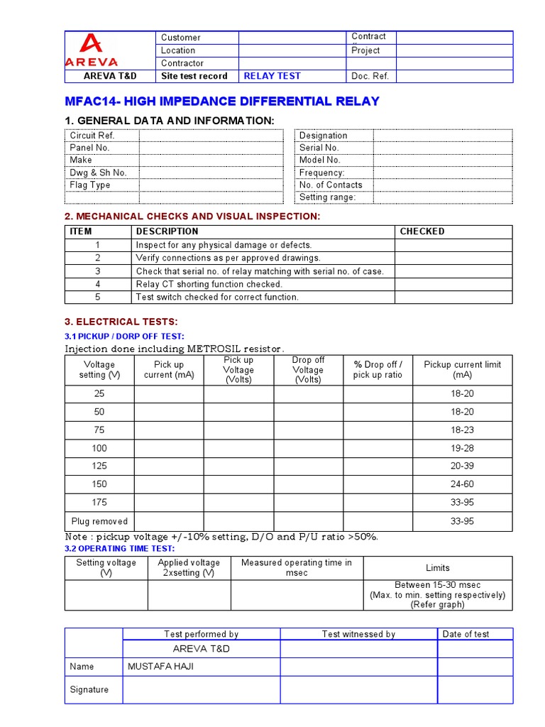 Mfac14-High Impedance Differential Relay | PDF | Voltage | Relay