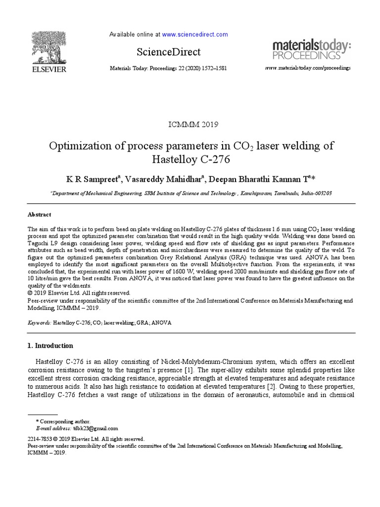 Optimization of Process Parameters of CO2 Lasers | PDF | Welding ...