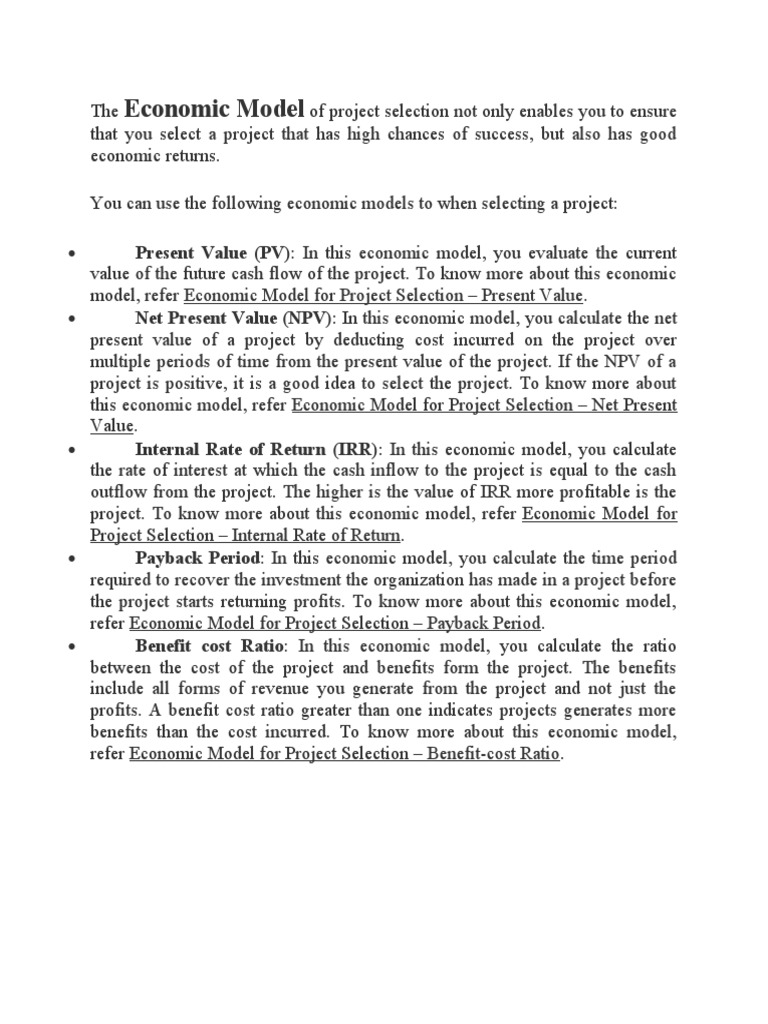 Economic Models for Project Selection | PDF