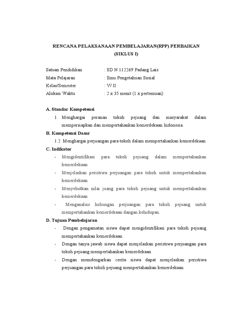 RPP IPS Kelas V: Perjuangan Tokoh Pejuang | PDF | Karier & Perkembangan