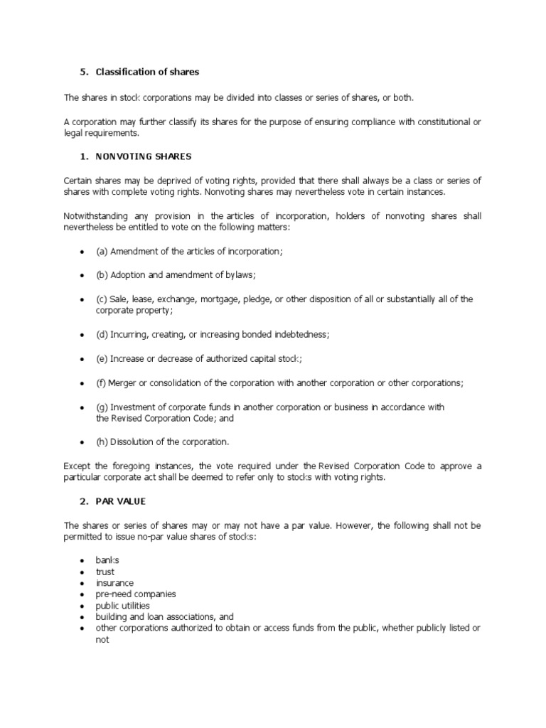 Classification of Shares in Corporations | PDF | Preferred Stock ...