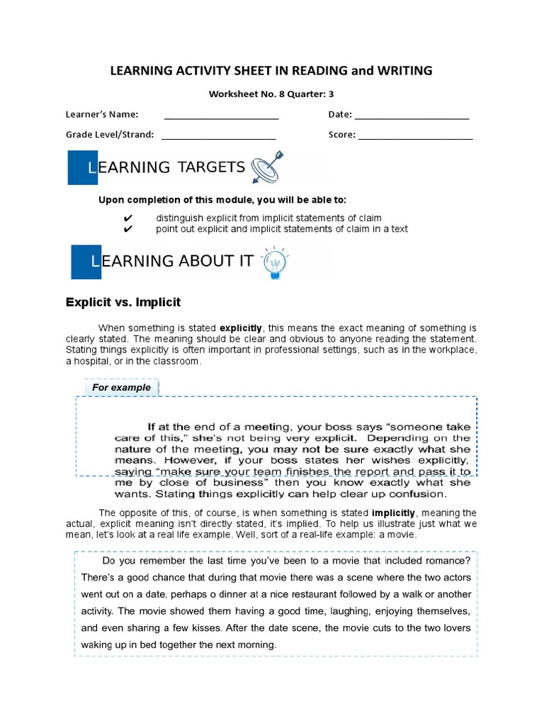 Learning Activity Sheet in Reading and Writing | PDF