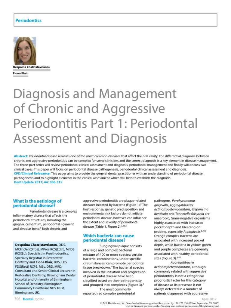 Diagnosis and Management of Chronic and Aggressive Periodontitis Part 1