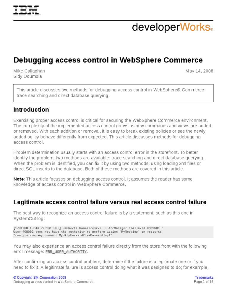 Debugging Access Control in Websphere Commerce: Err - User - Authority ...