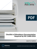 Checklist of Mandatory Documentation Required by ISO 13485 2016 En