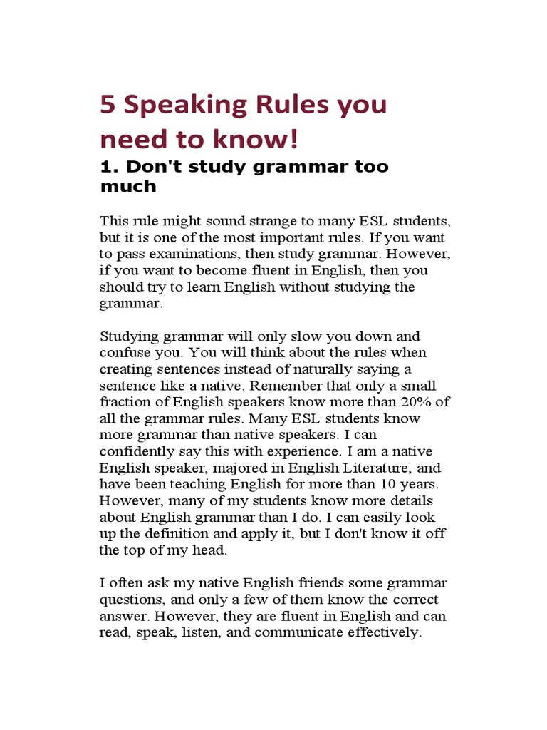 5 Speaking Rules You Need To Know!: 1. Don't Study Grammar Too Much ...