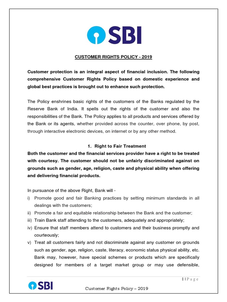 Customer Rights Policy Overview 2019 | PDF | Banks | Privacy