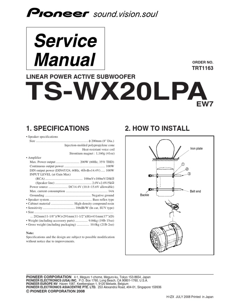 Ts-Wx20Lpa: Linear Power Subwoofer PDF | | Technology
