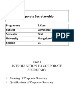 Corporate Secretaryship: Programme Subject Commerce Semester First University Mangalore University Session 01