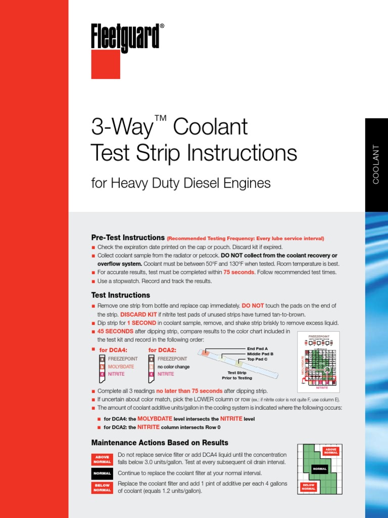 3Way Coolant Test Strip Instructions For Heavy Duty Diesel Engines