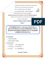 Contribution A L'evaluation de La Qualite Des Eaux Souterraines de La Region de Fisdis, Djerma e