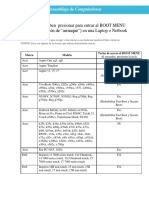 Tabla de Marcas de Equipos de Computo y Las Teclas para Ingresar A La Bios