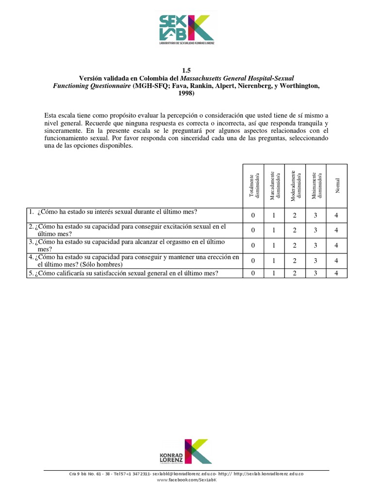 Cuestionario de Función Sexual MGH | PDF | Orgasmo | La naturaleza humana