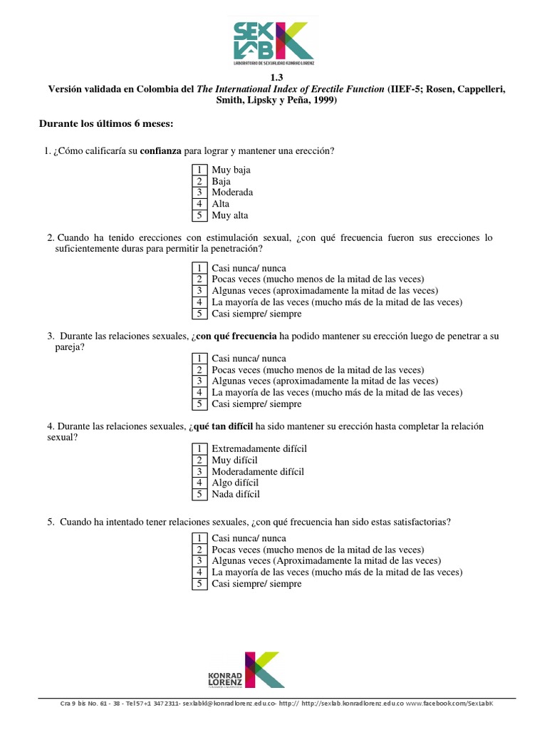 Cuestionario IIEF-5 para Disfunción Eréctil | PDF | Disfunción eréctil ...