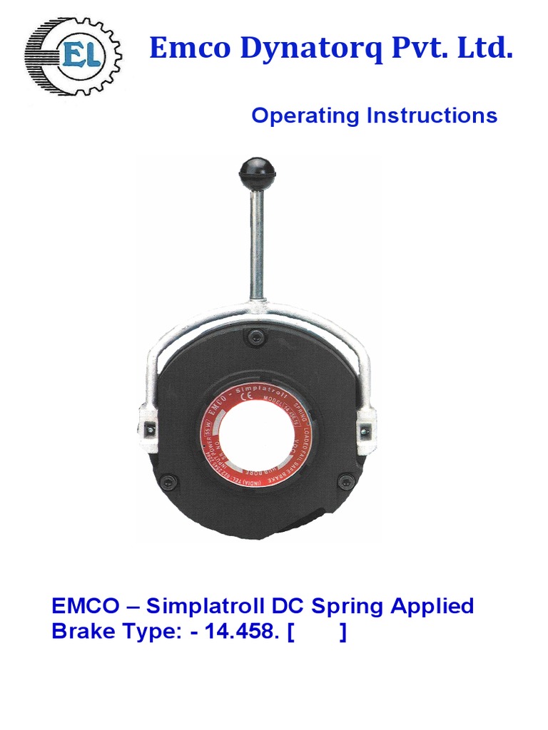 EMCO BRAKE GUIDEOperating Instructions for Emco Dynatorq Pvt. Ltd. DC ...