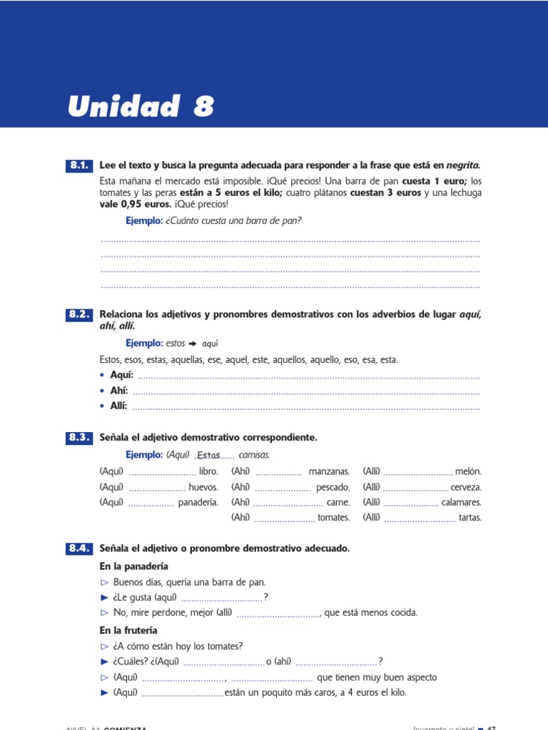 Ejercicios de Español A1: Demostrativos y Más | PDF | Género gramatical ...